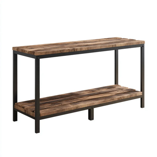 Konsola do przedpokoju, Prostokątna konsola wejściowa z rustykalnym brązowym i czarnym 100 x 30 x 80 cm w płycie wiórowej i stali 2- tier