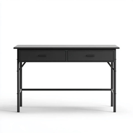 Konsola do przedpokoju, Czarna stół konsoli wejścia 120 x 40 x 80 cm w prostokątnej stali węglowej z 2 szufladami