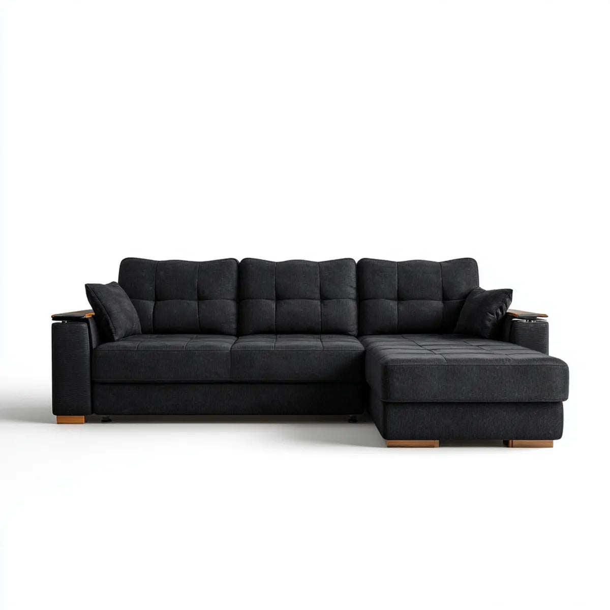 Sofa, Kanapa narożna z rekamierem w prawo Czarna 290 x 160 cm poliester kształt L