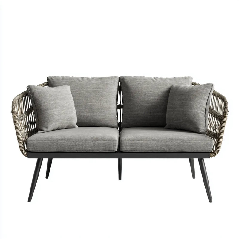 Sofa ogrodowa 2 fotele szare i czarne 130 x 70 x 80 cm w rattanie aluminiowym i PE prostokątnym