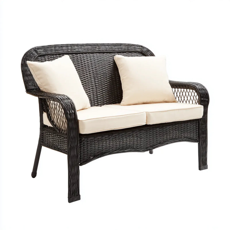 Sofa ogrodowa, Tapczan ogrodowy 2 czarne siedzenia z poduszek z kości słoniowej rattan PE 120 x 70 x 85 cm