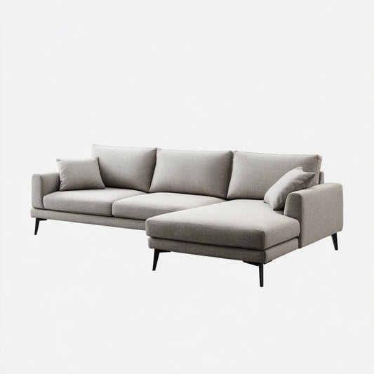 Sofa, 4 fotela z szezlongiem jasnoszarym 280 × 165 × 85 cm poliestru w kształcie litery L