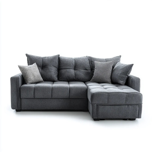 Sofa z odwracalnym ciemnoszarym narożnikiem 4 fotele z poliestrowym szezlongiem 250 x 160 x 85 cm