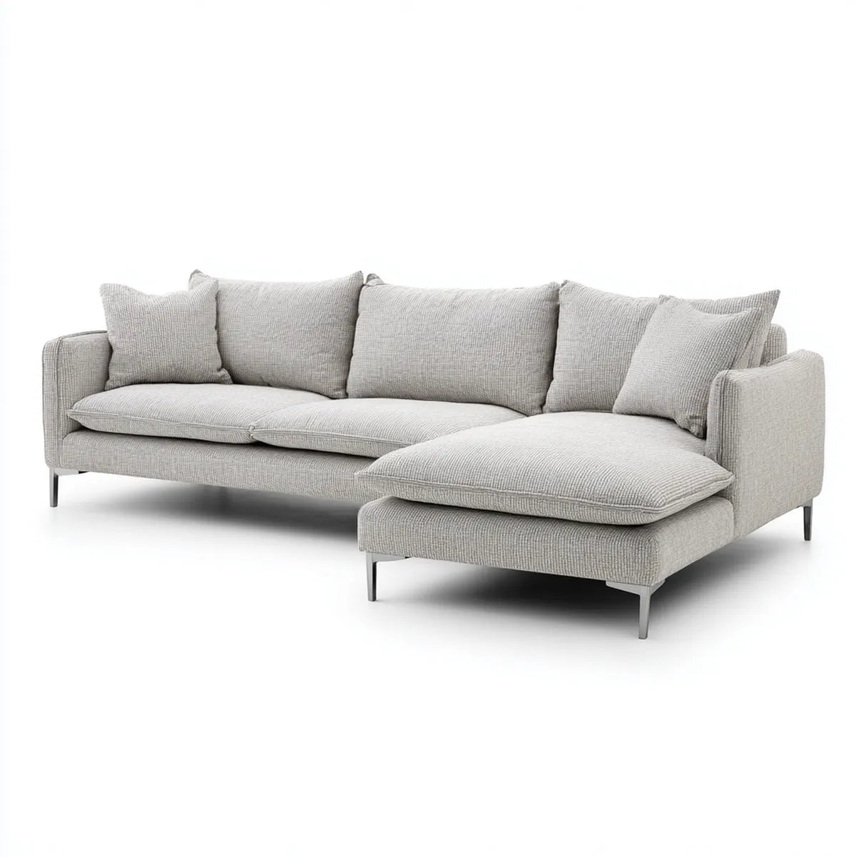 Sofa, 4 fotele jasne szary poliester prawy narożnik sofa 280 x 170 x 85 cm