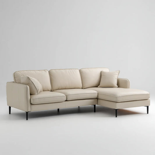 Sofa, 3-osobowa beżowa sofa z poliestrem z prawej strony szezlong 250 x 160 x 85 cm
