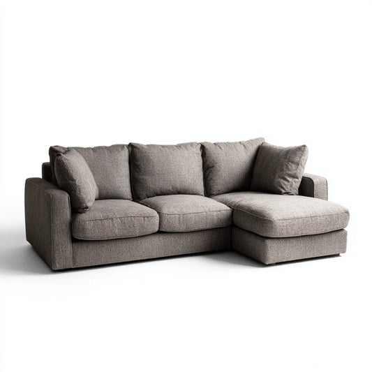 Sofa, 3 fotela szara, poliestrowa, kształt 250 x 160 x 85 cm