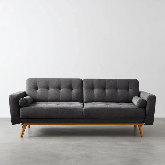 Sofa, 3-fotela ciemnoszara 220 x 86 x 86 cm tapicerka poliestrowa z gumy rama prostokątna