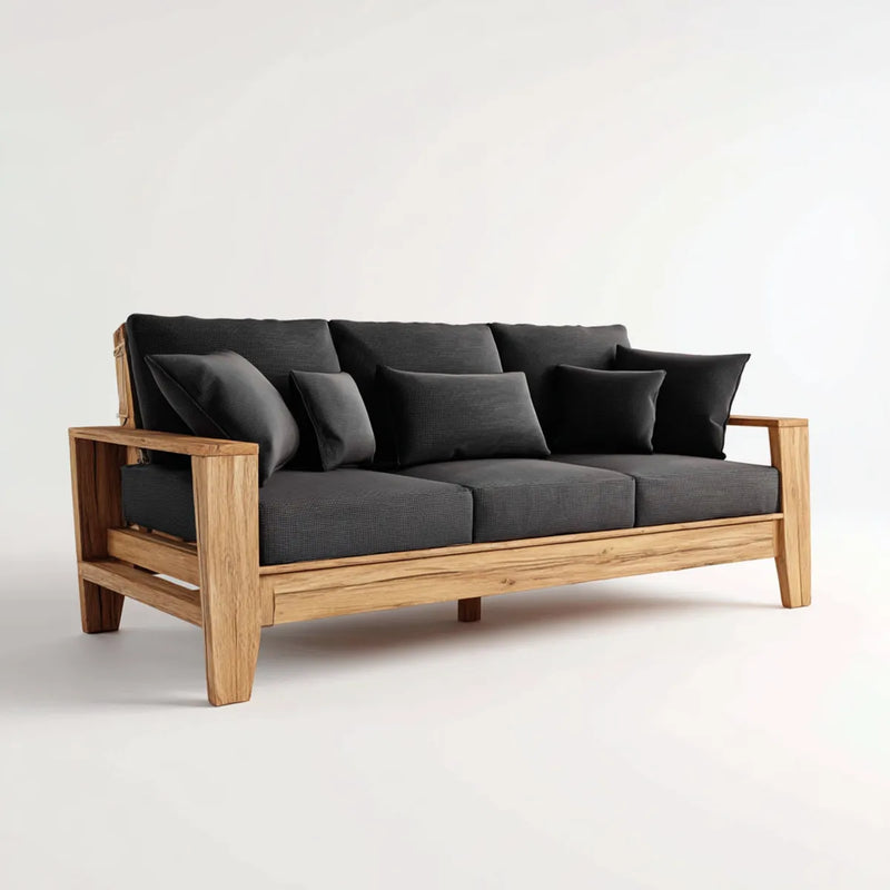 Sofa ogrodowa, 3 fotele czarna sofa ogrodowa 210 x 85 x 78 cm w litym drewnie akacjowym