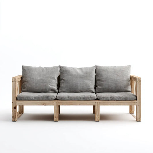 Sofa ogrodowa, Tapczan ogrodowy 3 siedzenia szare w litym drewnie z prostokątnymi poduszkami 210 x 80 x 75 cm