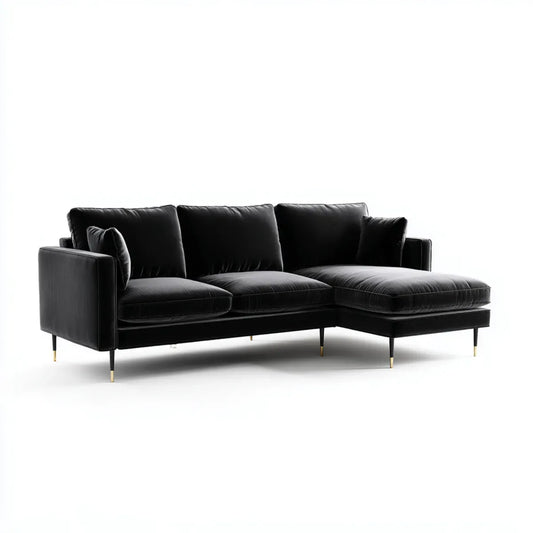 Sofa, 3 fotela czarna sofa z bezpoślizgowym poliestrowym aksamitem 260 x 160 x 85 cm