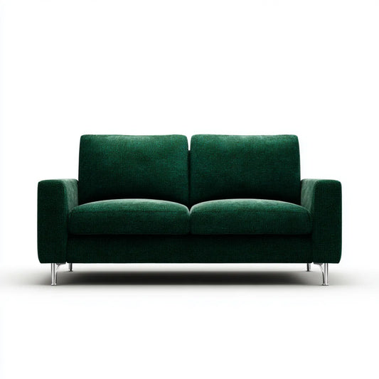 Sofa, Zielona sofa w poliestrze z chromowanymi stalowymi nogami o prostym kształcie 160 x 85 x 82 cm
