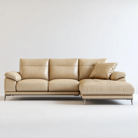 Sofa, 3 fotela narożna sofa z szezlongiem beżowym 280 x 165 x 88 cm ze skóry syntetycznej PU