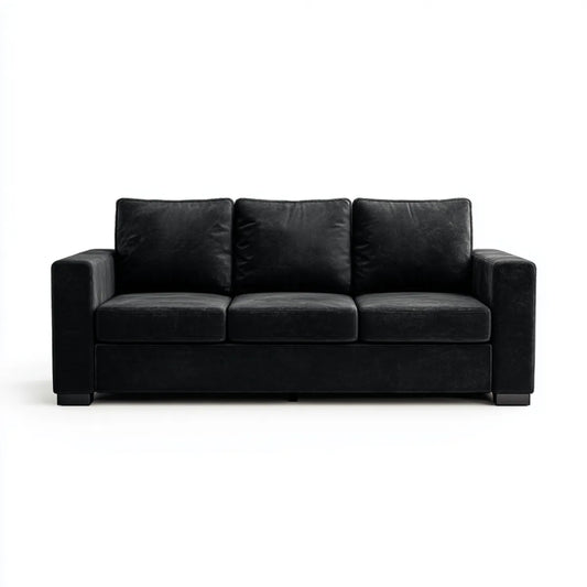 Sofa, 3 fotela prosta sofa czarna 220 x 90 x 85 cm ze skóry syntetycznej PU