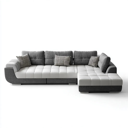 Sofa, 5 foteli w kolorze białym i antracytowym szarym w poliestrze i skórze PU w 340 x 220 x 85 cm