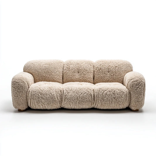 sofa 3-osobowa krem 210 x 95 x 78 cm poliestrowy bookle zaokrąglony kształt